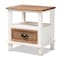 Baxton Studio Glynn Rustic Farmhouse Weathered Two-Tone White and Oak Brown Finished Wood 1-Drawer Nightstand 178-11405-Zoro - alternate 1